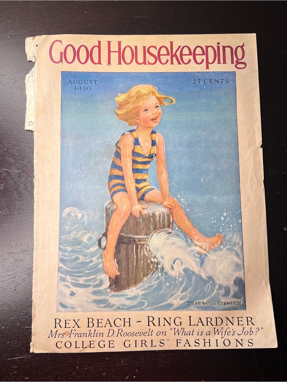 Vintage 1930 Good Housekeeping Cover  Ethel Wilson Smith Beach Girl Illustration
